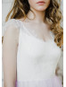 Cap Sleeve Ivory Lace Purple Tulle Wedding Dress